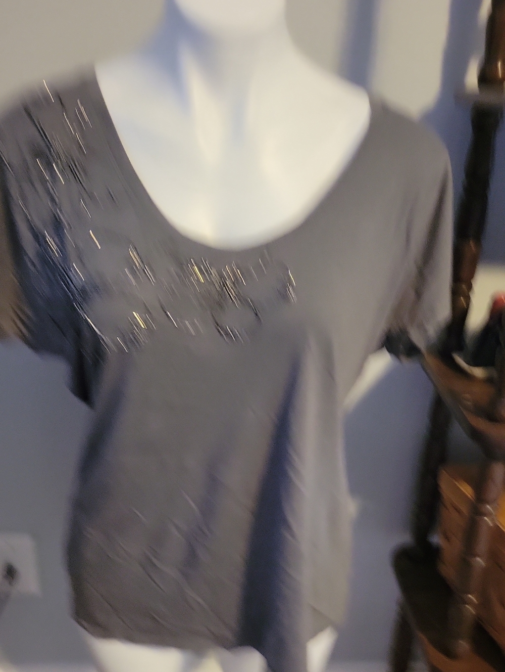 New York & Company Gray Scoop Neck Tee with Sparkle Accents..size Large